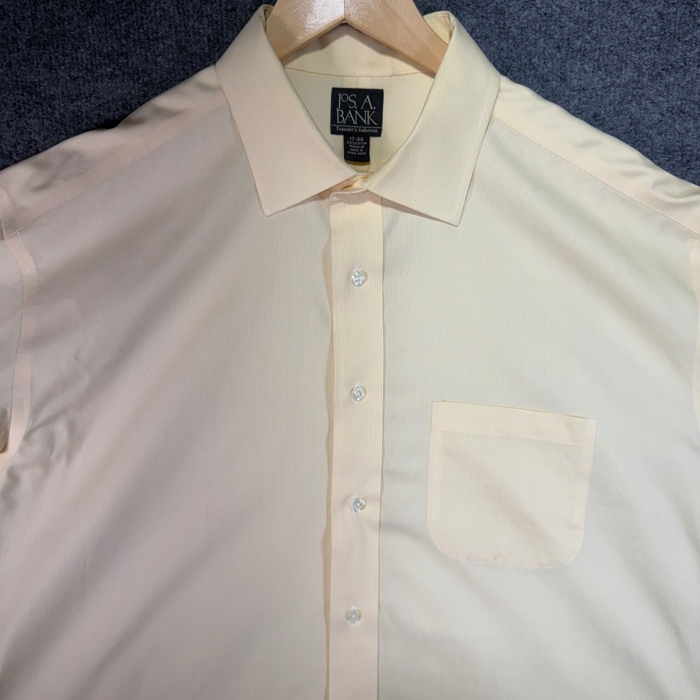 Jos. A. Bank Traveler's Collection Mens 17-34 Yellow Thin Striped Dress Shirt